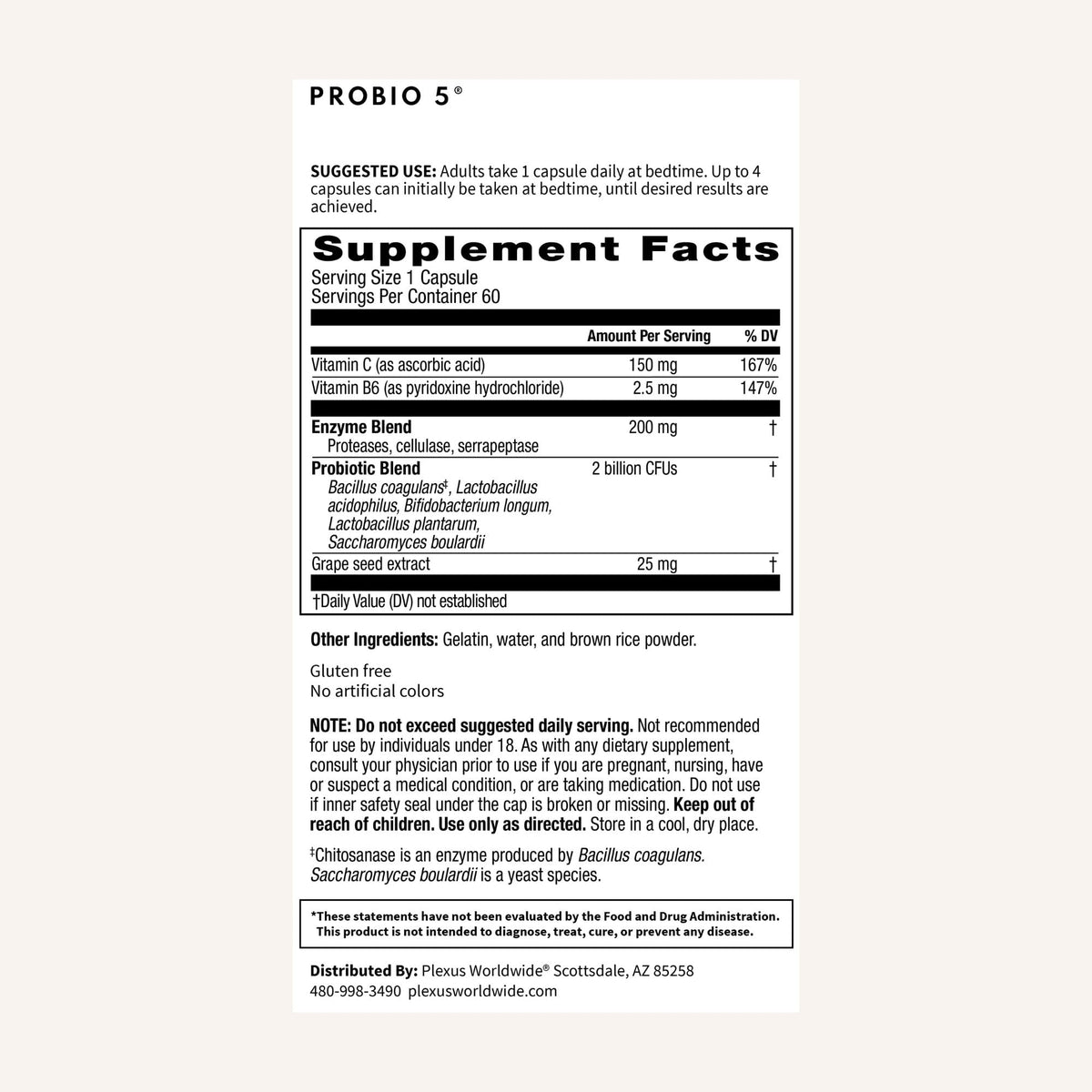 Plexus ProBio 5® 60 Capsules side view