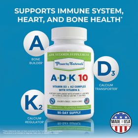 Power By Naturals ADK 10 Vitamin Supplement bottle side view