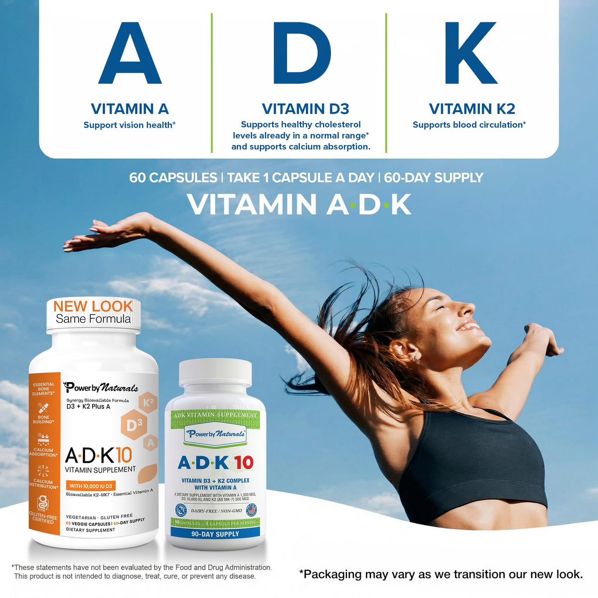 Power By Naturals ADK 10 Vitamin Supplement capsule close-up