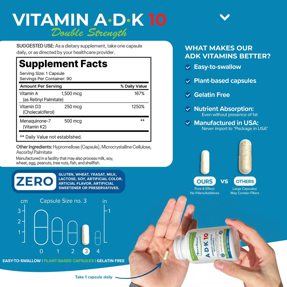 Power By Naturals ADK 10 Vitamin Supplement capsule on a spoon