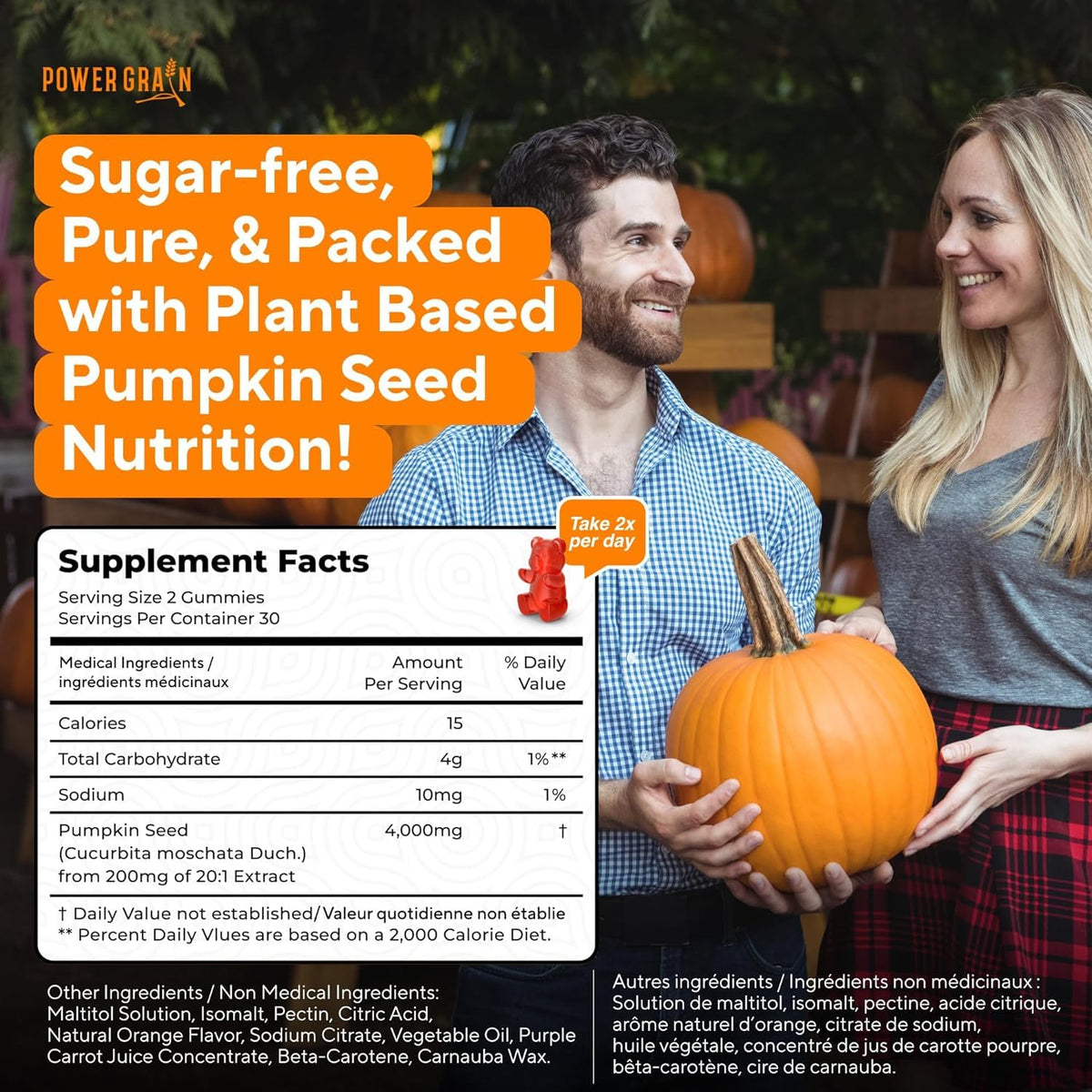 Power Grain Sugar-Free Pumpkin Seed Gummies with orange flavour