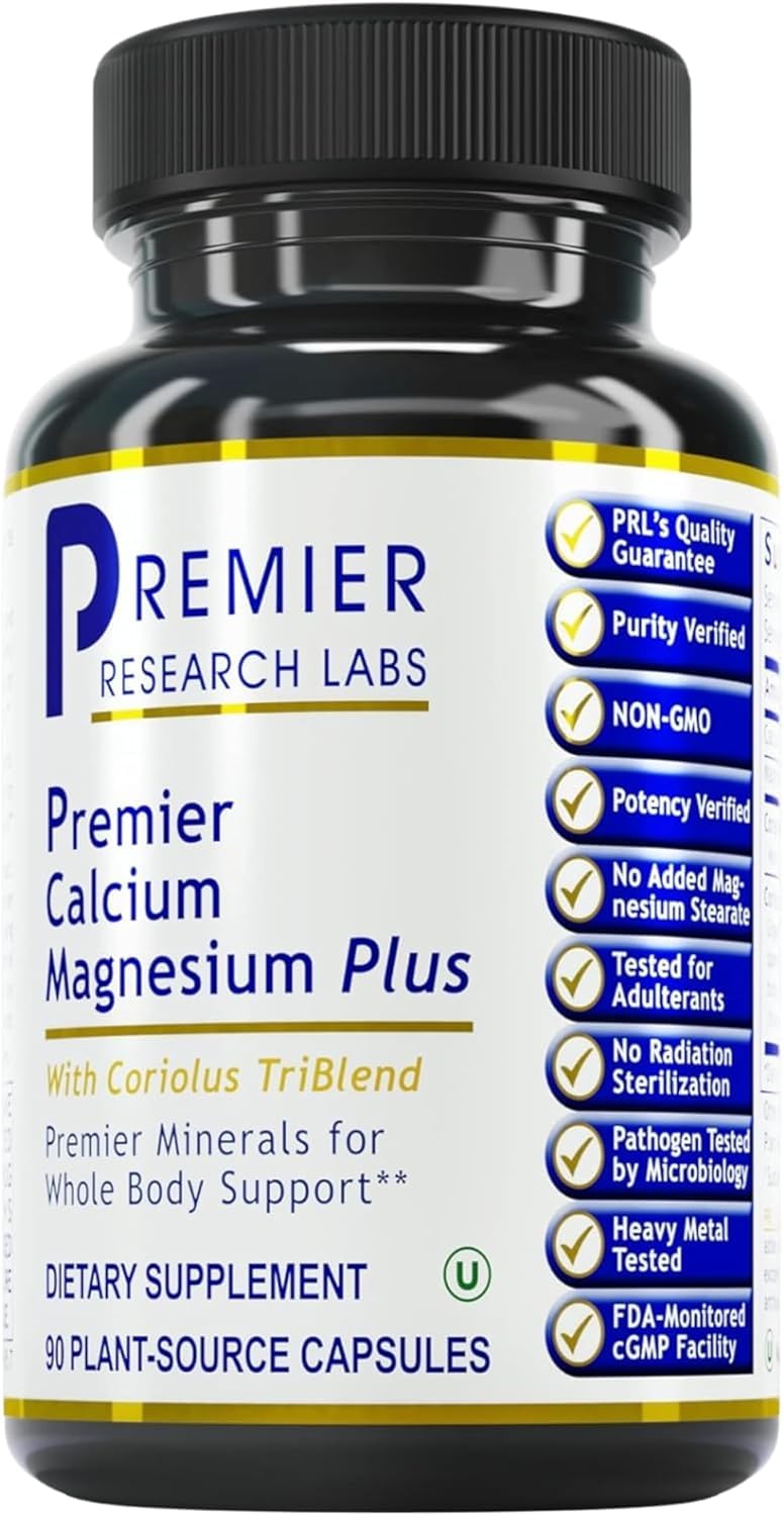Premier Research Labs Calcium Magnesium Plus 90 vegetarian capsules front view