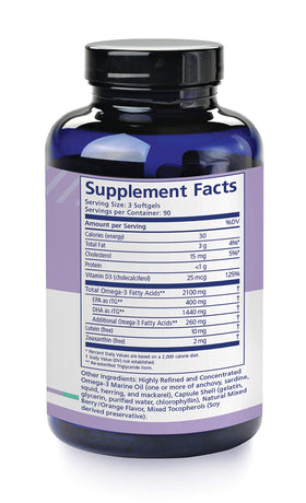 PRN Omega 3 Supplement softgels in hand