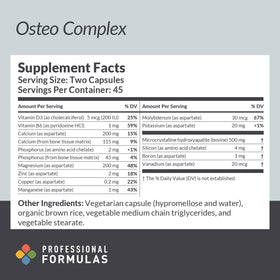 PROFESSIONAL COMPLEMENTARY HEALTH FORMULAS Osteo Complex 90 Capsules side view with label