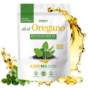 Puouoo 2 in 1 Oil of Oregano Capsules front view, 300 count