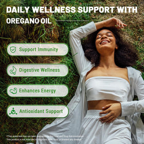 Puouoo 2 in 1 Oil of Oregano Capsules opened bottle with softgels