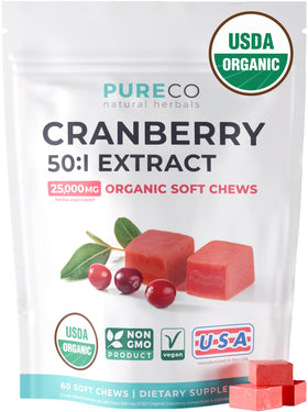 PURE CO Organic Cranberry Chews 500mg front view