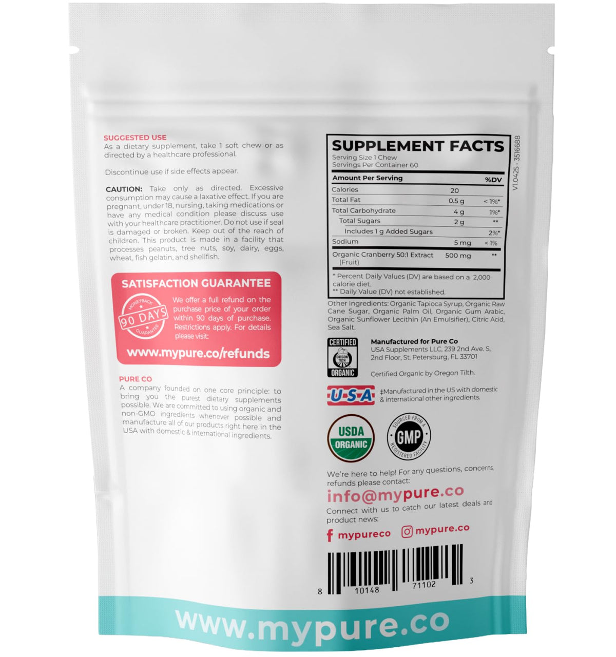 PURE CO Organic Cranberry Chews 500mg lifestyle scene