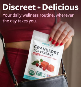 PURE CO Organic Cranberry Chews 500mg pouch with soft chews
