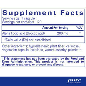 Pure Encapsulations Alpha Lipoic Acid 200 mg capsules side view