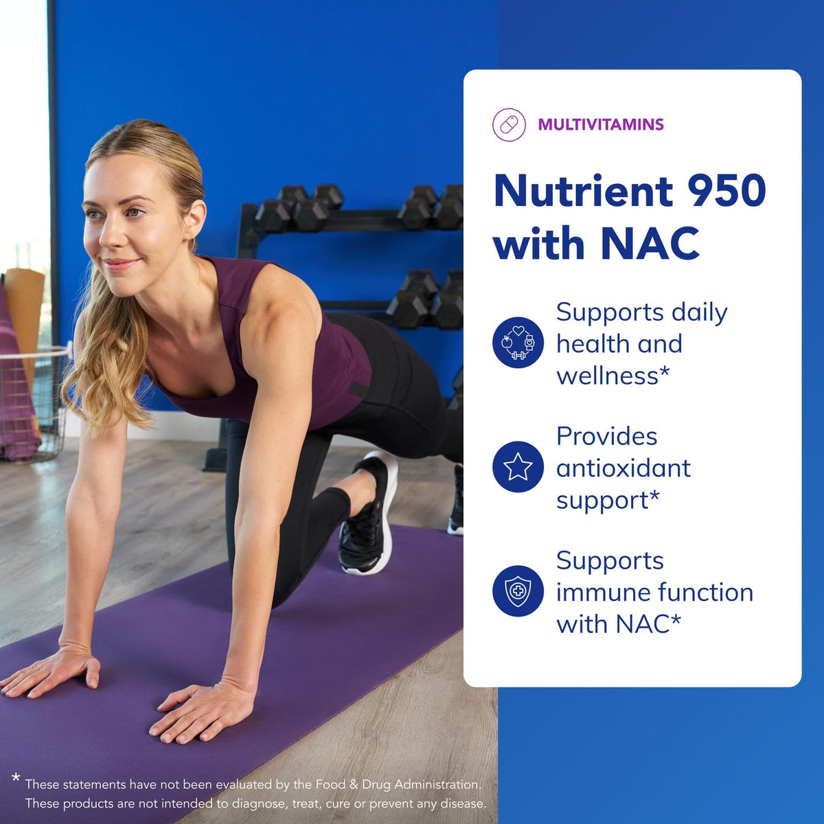 Pure Encapsulations Nutrient 950 with NAC capsules on a wooden surface