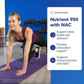 Pure Encapsulations Nutrient 950 with NAC capsules on a wooden surface