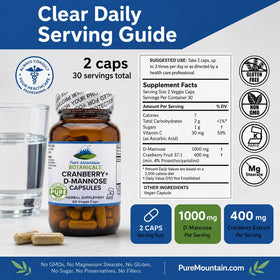 Pure Mountain Botanicals D Mannose capsules bottle side view