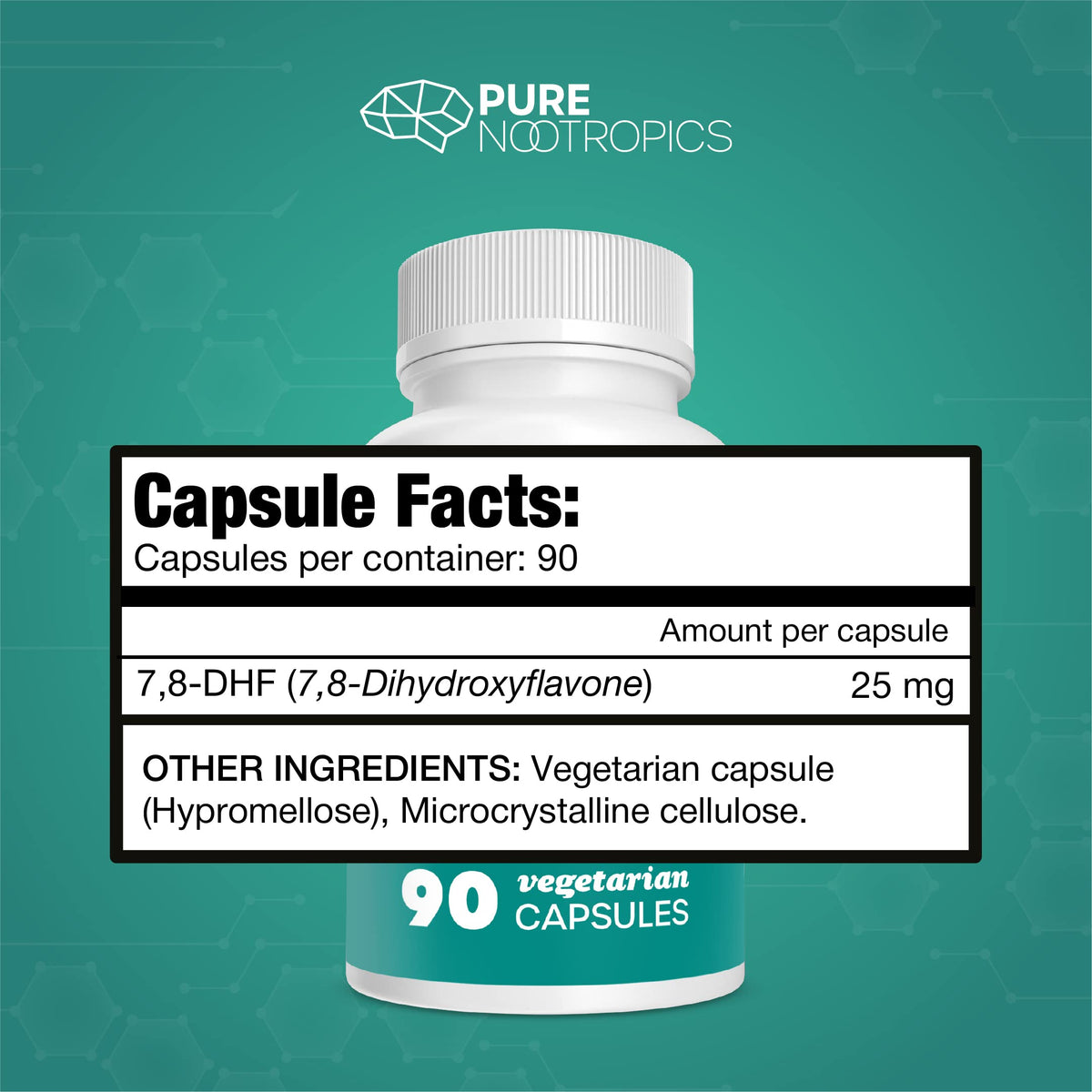 Pure Nootropics 7,8-DHF 25 mg Capsules label close-up