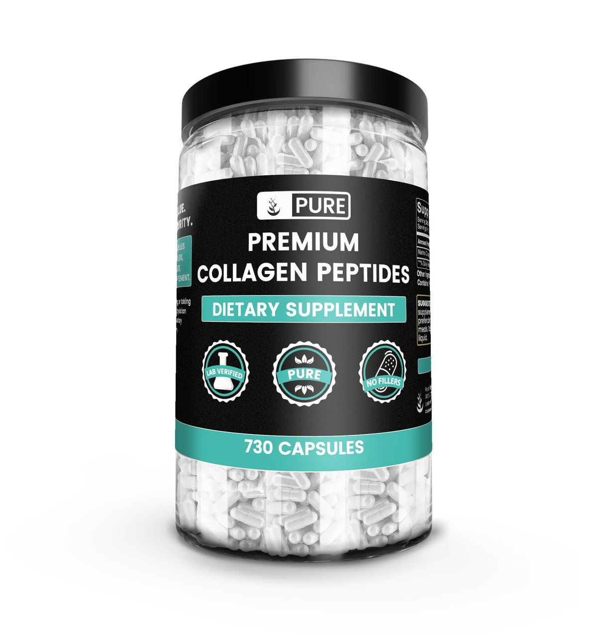 PURE ORIGINAL INGREDIENTS Collagen Peptides 730 capsules front view