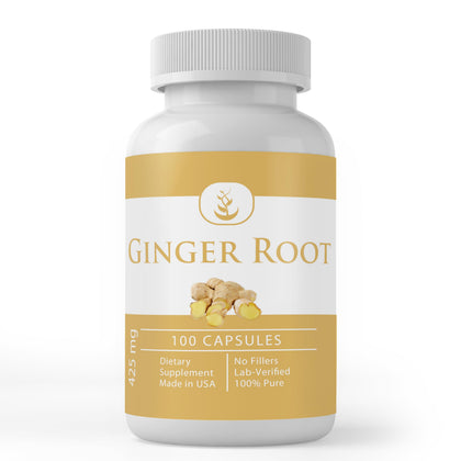 PURE ORIGINAL INGREDIENTS Ginger Root capsules bottle front view