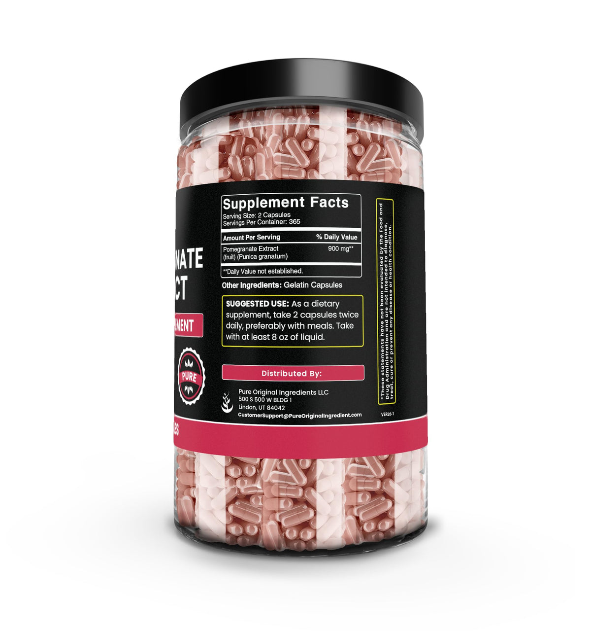 PURE ORIGINAL INGREDIENTS Pomegranate Extract 730 Capsules side view