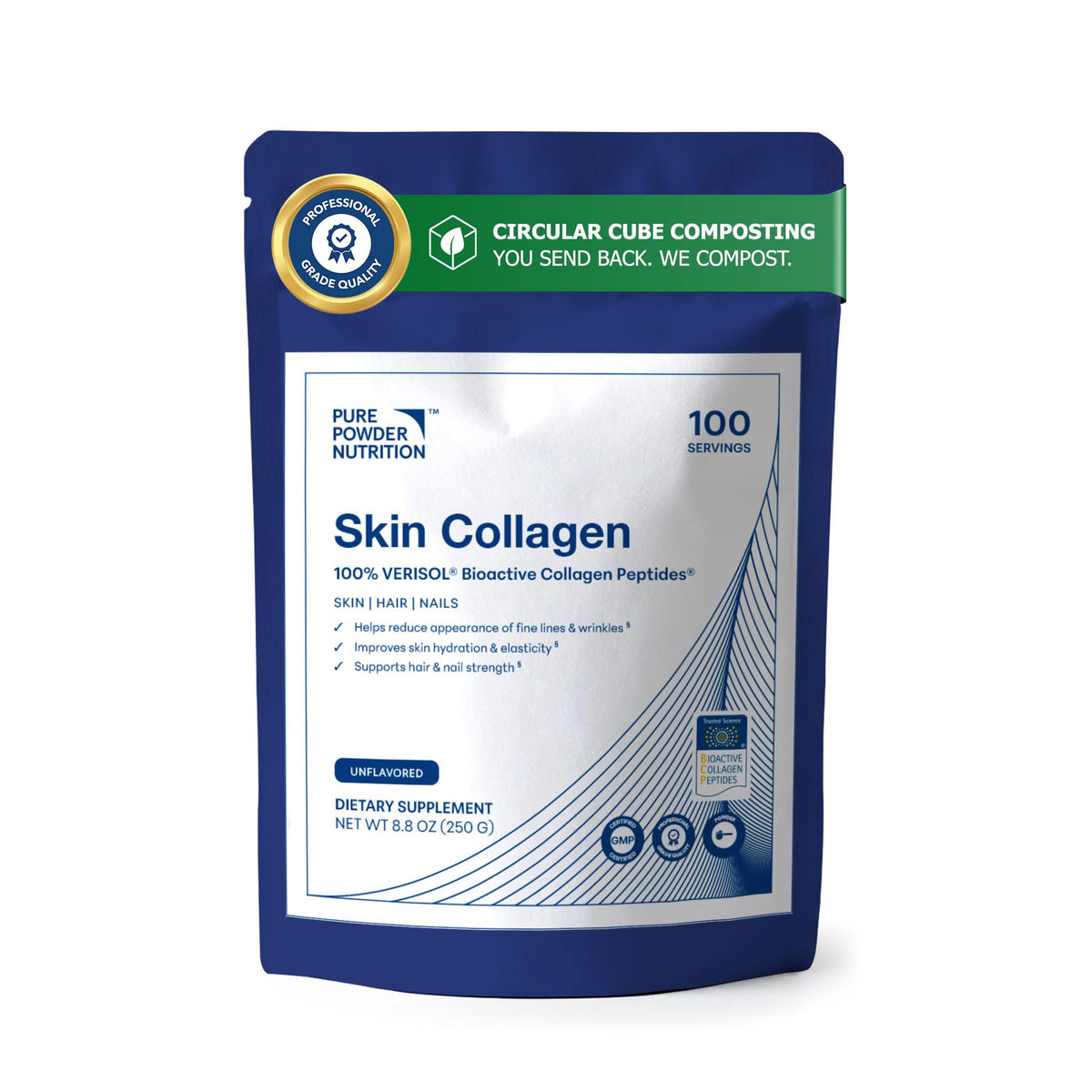 Pure Powder Nutrition Skin Collagen Powder front view 408g