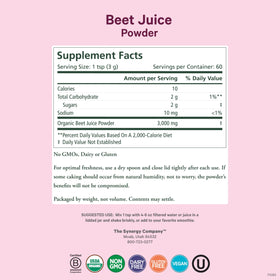 PURE SYNERGY Organic Beet Juice Powder 6.4 oz packaging
