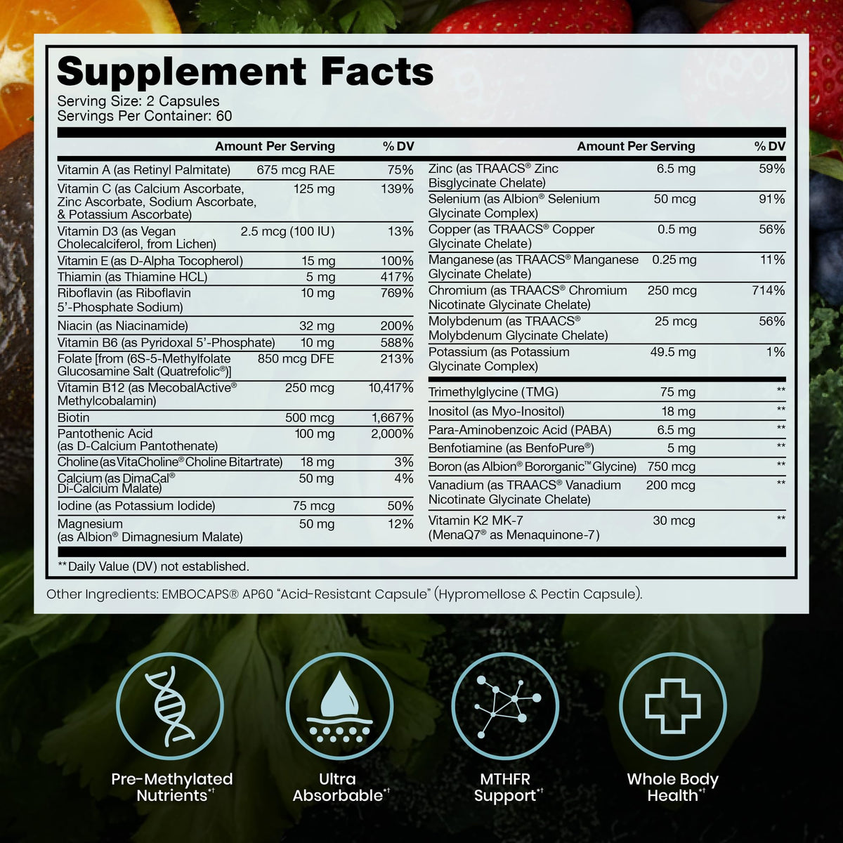 Pure Therapro Rx Methyl Multi Without Iron 120 Capsules side view
