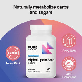 PureFormulas Alpha Lipoic Acid 100 mg supplement bottle with label