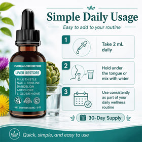 Purelia Liver Restore Drops lifestyle scene with water glass