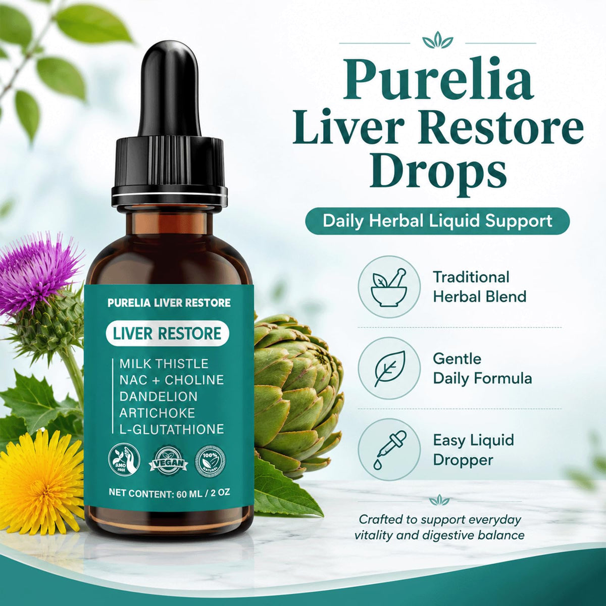 Purelia Liver Restore Drops packaging side view