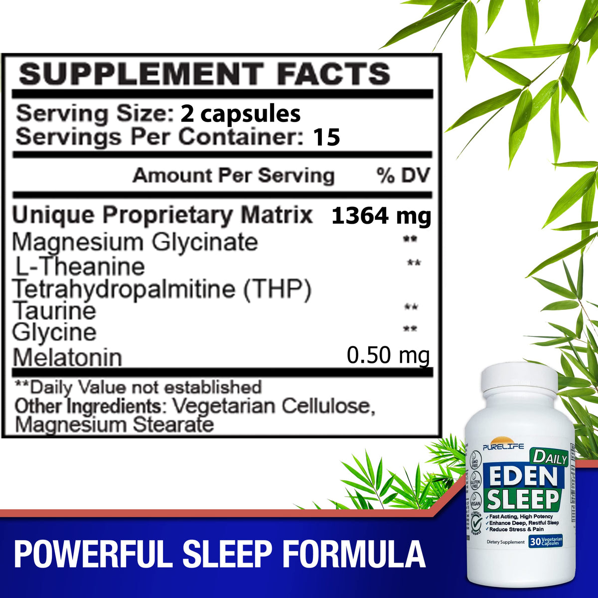 PureLife Supplements Eden Daily Sleep GABA Free capsules on a wooden table