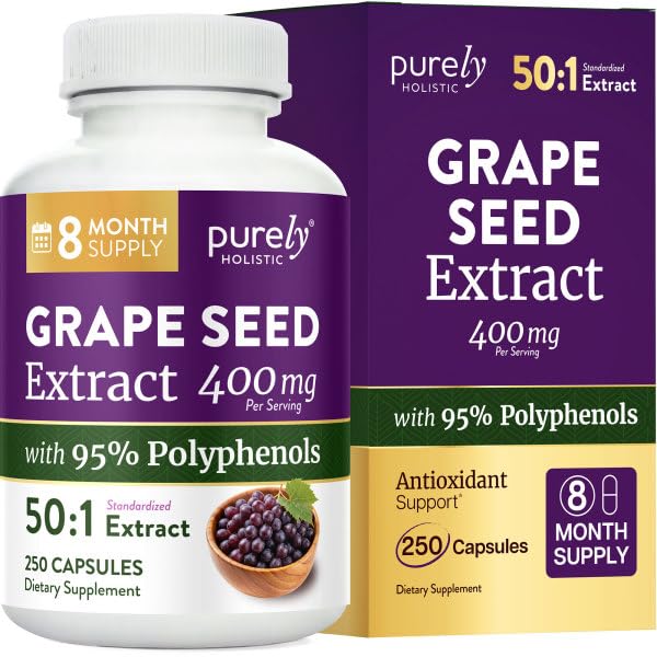 Purely Holistic Grape Seed Extract Capsules 250 count front view