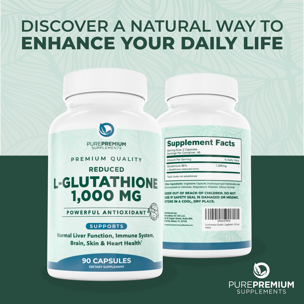 PurePremium Reduced Glutathione 1000mg supplement ingredients list