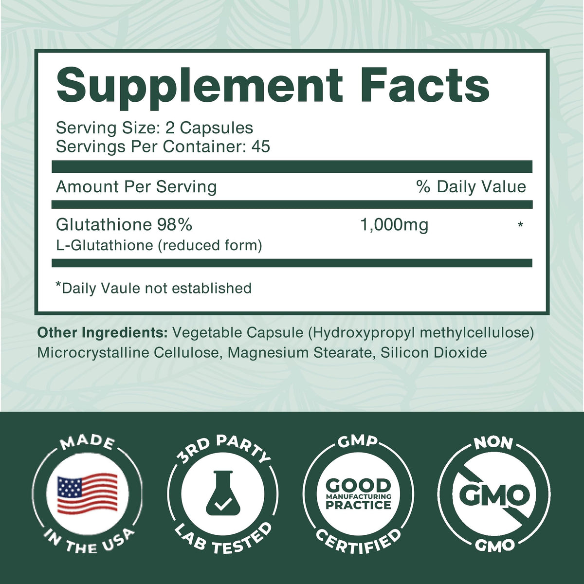 PurePremium Reduced Glutathione 1000mg supplement on a wooden table