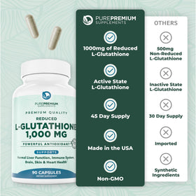 PurePremium Reduced Glutathione 1000mg supplement with measuring spoon