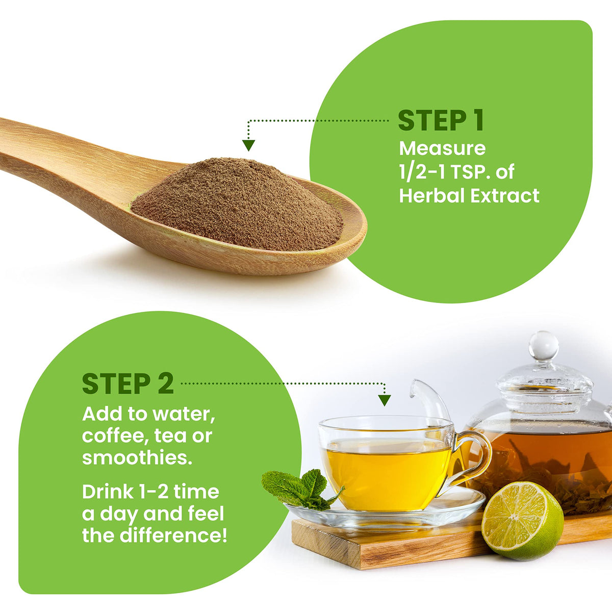 Purity Natural Beauty He Shou Wu powder being mixed into a smoothie