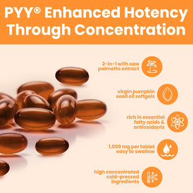 PYY pumpkin seed oil softgels displayed on a wooden surface