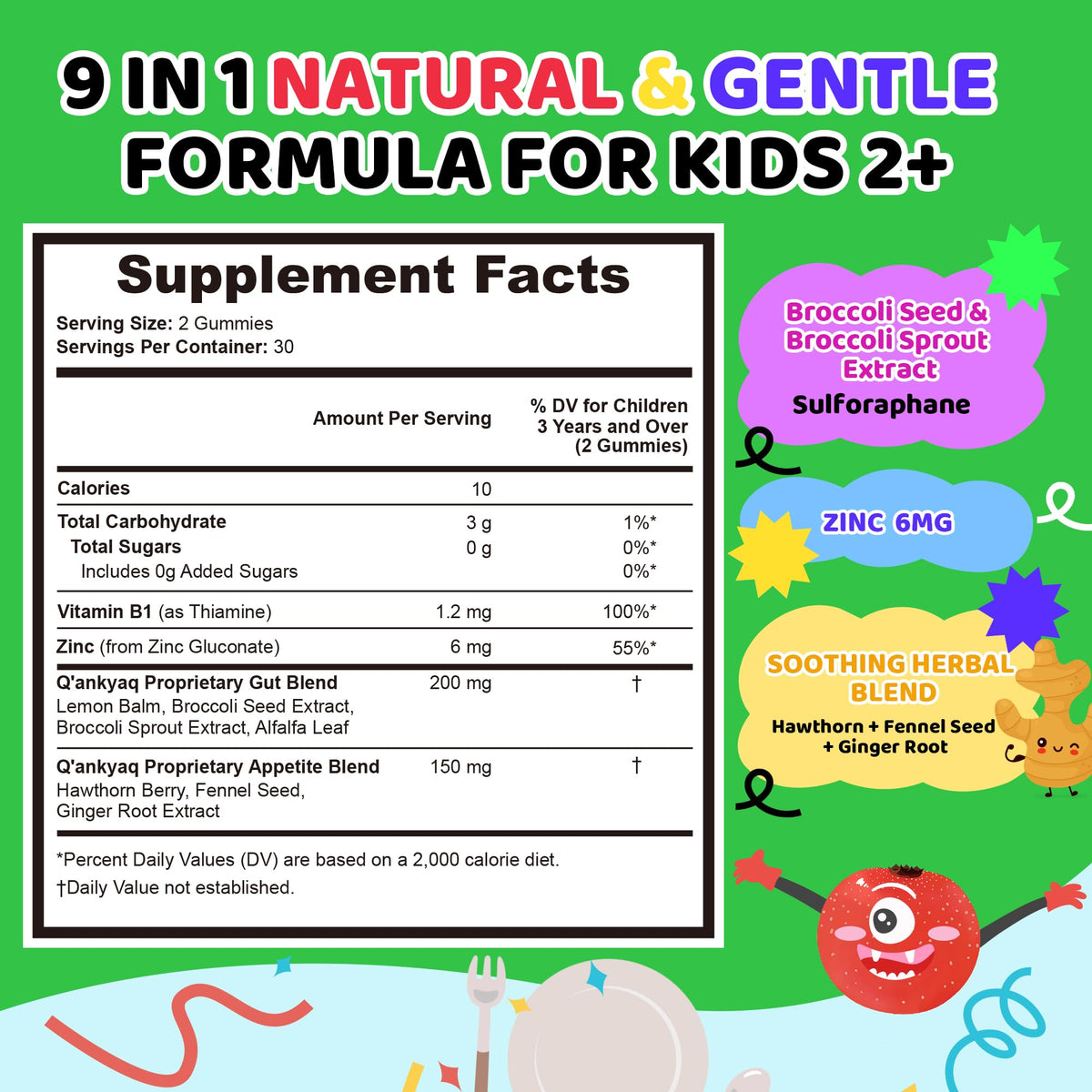 Q'ankyaq Gummies packaging with nutritional information