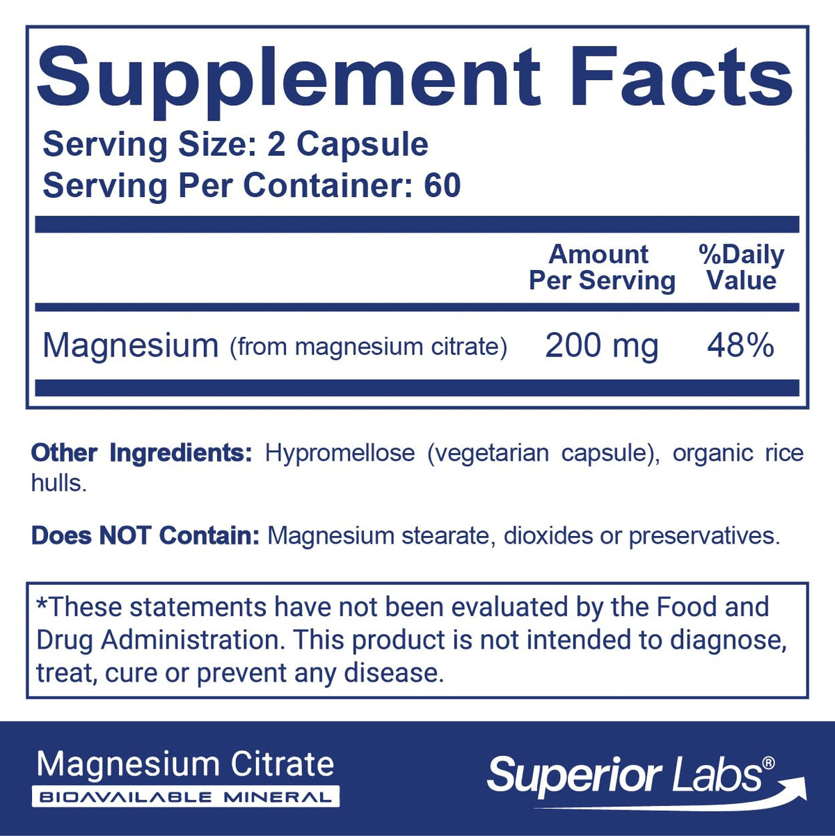 quality Labs Magnesium Citrate 200mg bottle side view