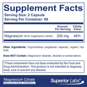 quality Labs Magnesium Citrate 200mg bottle side view