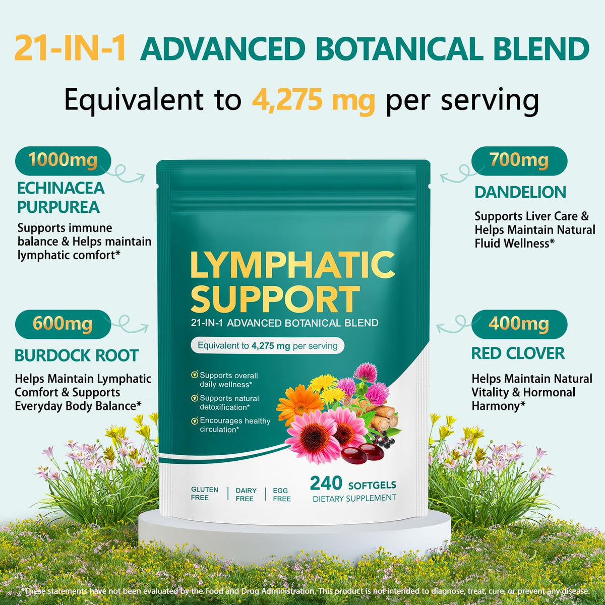 QZFICNJY Lymphatic Drainage Supplement bottle with herbal ingredients
