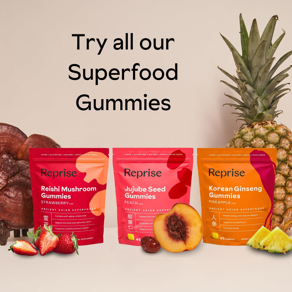 Reprise Goji Berry Superfood Gummies in a bowl