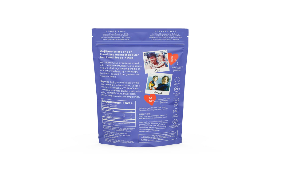 Reprise Goji Berry Superfood Gummies with ingredients list