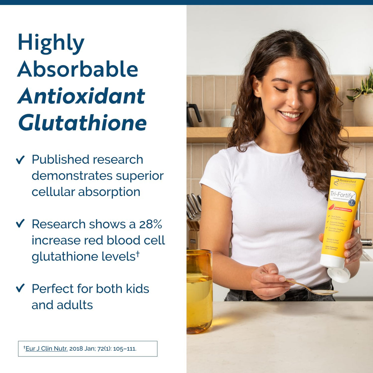 Researched Nutritionals Tri-Fortify L Glutathione 8 Fl Oz Watermelon tube with cap