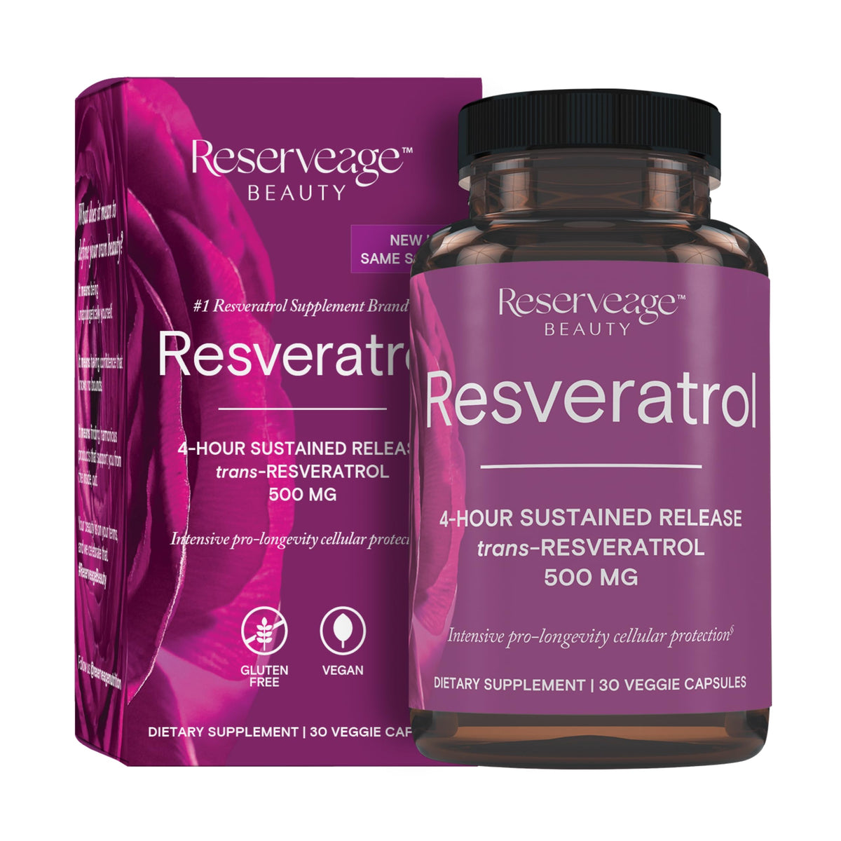 Reserveage Nutrition Resveratrol 500 mg supplement bottle front view