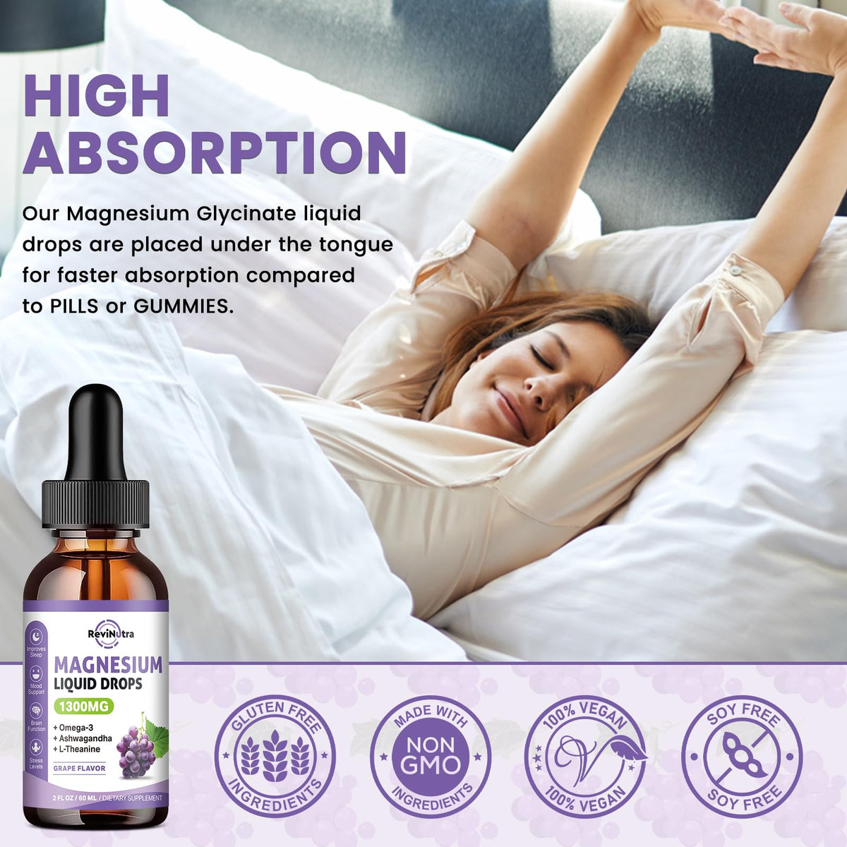 ReviNutra Magnesium Liquid Drops 2 Pack on a kitchen counter