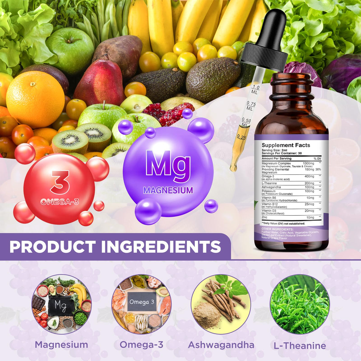 ReviNutra Magnesium Liquid Drops lifestyle scene with beverage