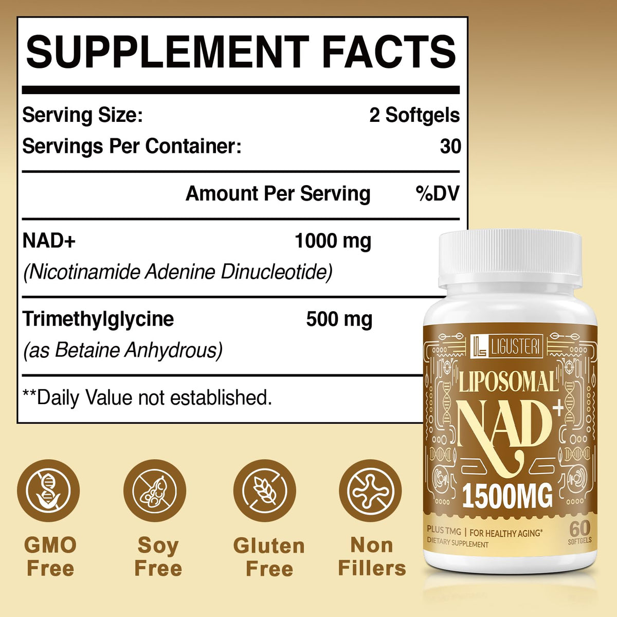 Rhameph LIGUSTERI Liposomal NAD+ 1500 MG softgels side view