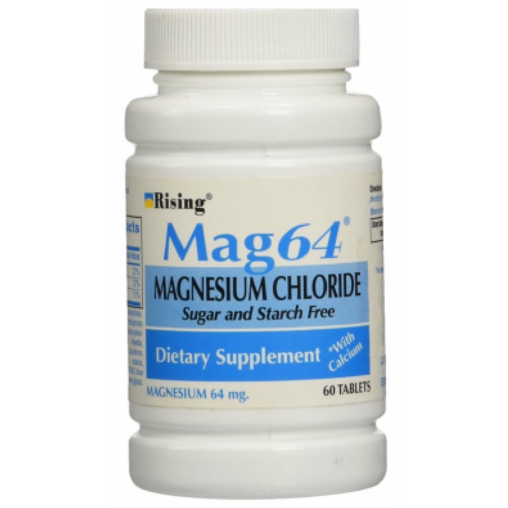 Rising Magnesium Chloride with Calcium Tablets front view, 60 count pack