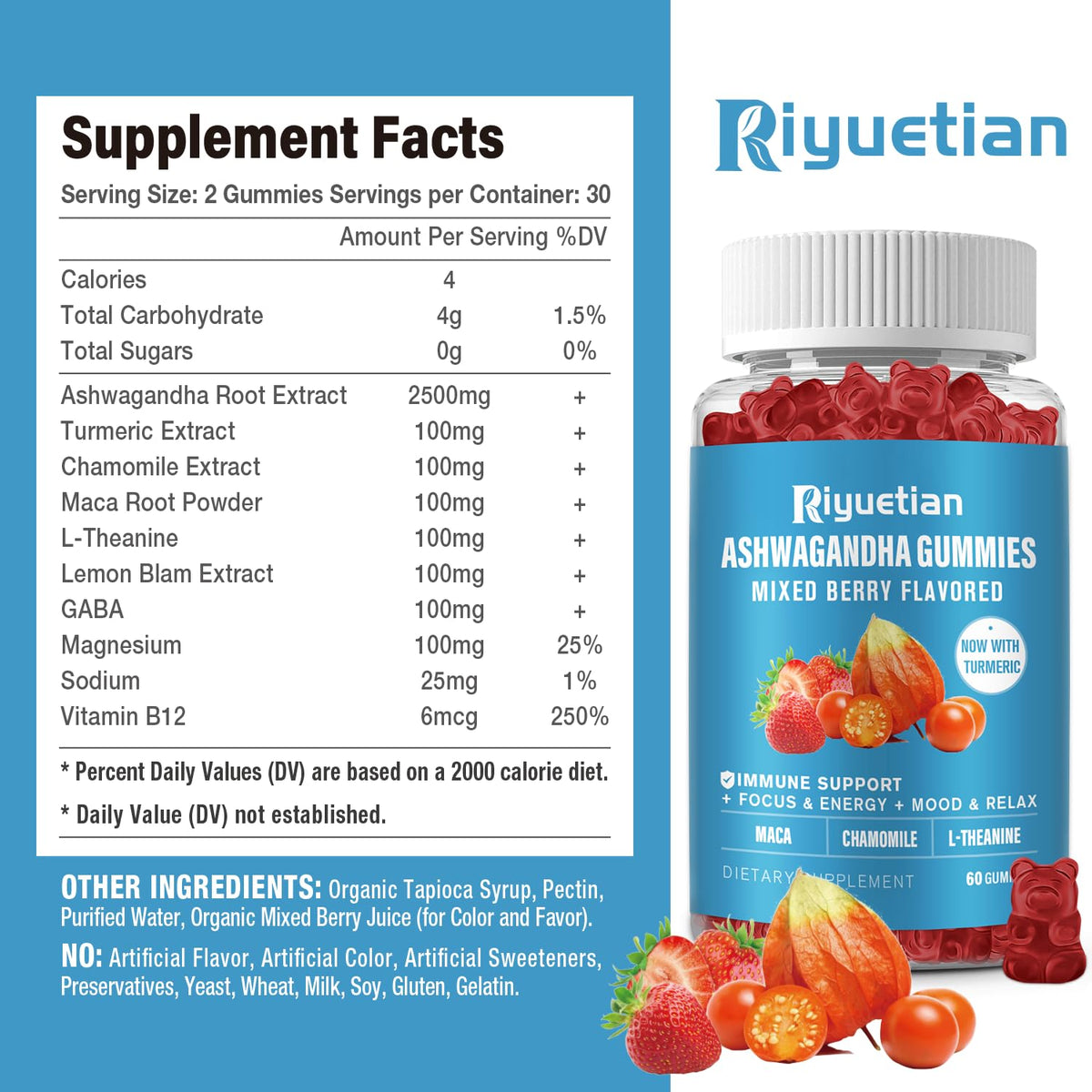 Riyuetian Ashwagandha Gummies close-up of gummies