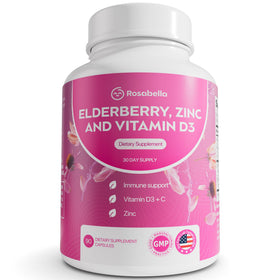 Rosabella Elderberry, Zinc & Vitamin D3 Capsules front view