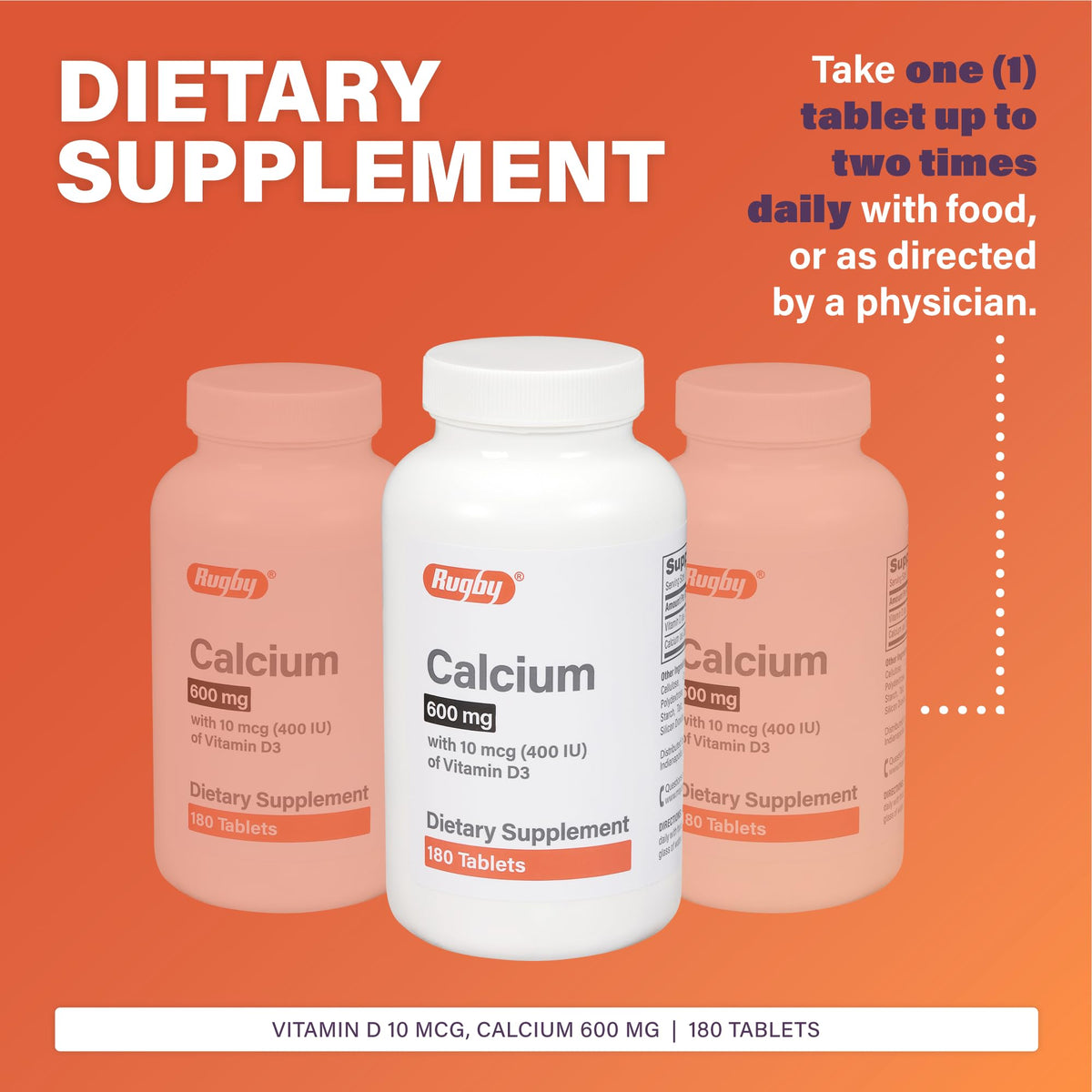 RUGBY LABORATORIES Calcium Tablets 600mg side view