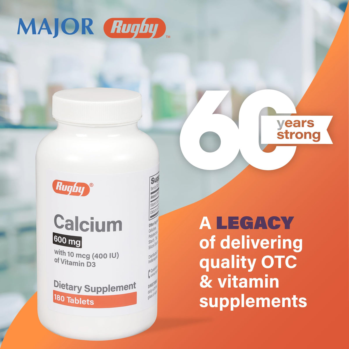 RUGBY LABORATORIES Calcium Tablets 600mg with a glass of water